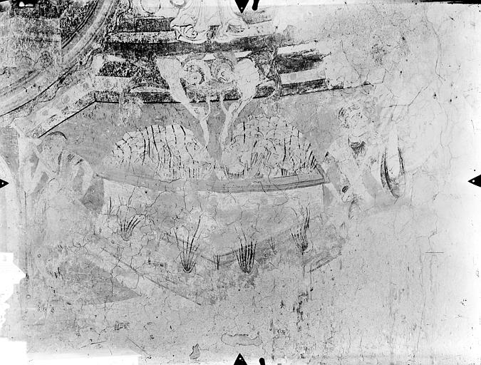 Eglise Notre-Dame (ancienne) Crypte Saint-Catherine - Peintures murales du choeur (partie sud de l'abside, registre inférieur) : Anges introduisant des âmes au Paradis, Gossin (photographe), 