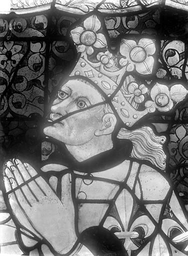 Cathédrale Saint-Julien Relevé de panneau de vitrail (détail) : tête de roi priant, Durand, Jean-Eugène (photographe), 75 ; Paris ; Médiathèque de l'Architecture et du Patrimoine