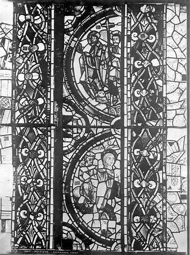 Cathédrale Saint-Pierre Vitrail, baie A : fragments d'ornementation et médaillon, Leprévost (photographe), 