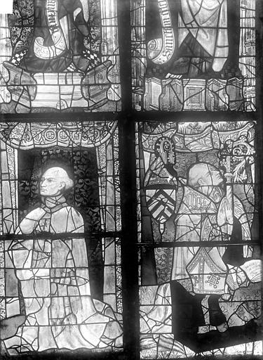 Cathédrale Saint-Julien Vitrail du transept nord, baie 13, panneaux 17 et 18 : Chanoine donateur et Adam Chastelain évêque du Mans, Durand, Jean-Eugène (photographe), 
