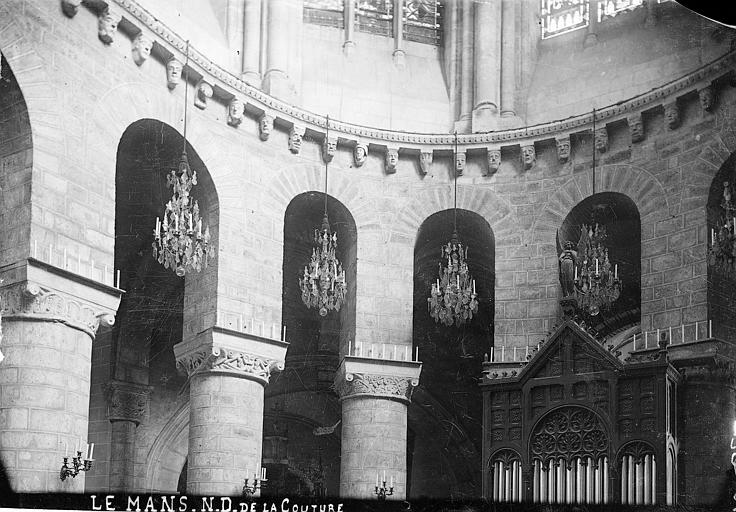 Abbaye de la Couture (ancienne) Eglise. Vue intérieure du chœur : Chapiteaux et arcades, Robert, Paul (photographe), 