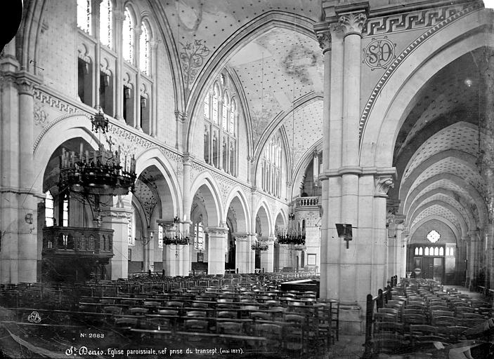 Eglise Saint-Denys-de-l'Estrée Vue intérieure de la nef et du bas-côté nord, vers le sud-ouest, Mieusement, Médéric (photographe), 