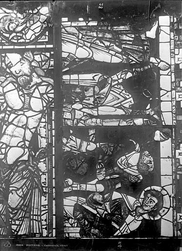 Cathédrale Saint-Pierre Vitrail, baie B : figure et fragments d'ornementation, Leprévost (photographe), 