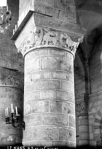 Abbaye de la Couture (ancienne) Eglise : Colonne et chapiteau du chœur, Robert, Paul (photographe), 