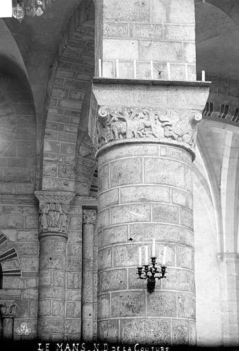 Abbaye de la Couture (ancienne) Eglise : Colonne et chapiteau du chœur, Robert, Paul (photographe), 